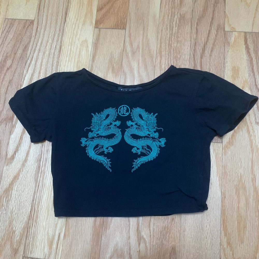 Motel Rocks Double Dragon Graphic Crop Top - Size S - Picture 2 of 10